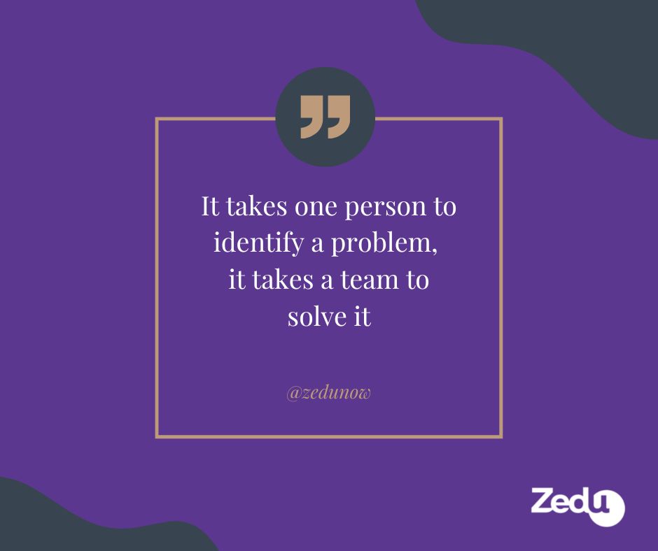 Zedu - It takes one person to identify a problem, it takes a team to solve it
